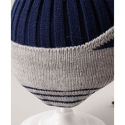 Babyhug  Pom Pom Woollen Cap Large Size - Navy Blue