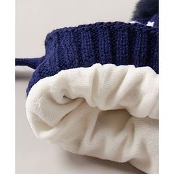 Babyhug Pom Pom Woollen Polka Dotted Cap with Knot Small Size - Navy Blue