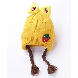 Babyhug Bow Woollen Cap Strawberry Applique Medium Size - Yellow