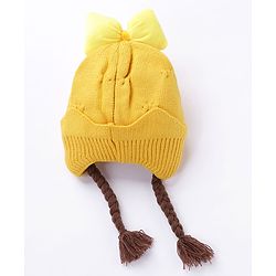 Babyhug Bow Woollen Cap Strawberry Applique Medium Size - Yellow