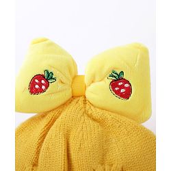 Babyhug Bow Woollen Cap Strawberry Applique Medium Size - Yellow