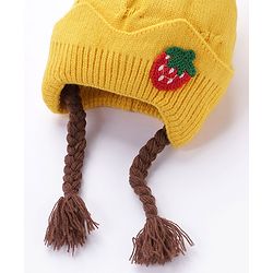Babyhug Bow Woollen Cap Strawberry Applique Medium Size - Yellow