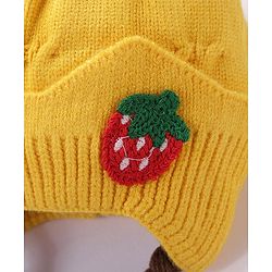 Babyhug Bow Woollen Cap Strawberry Applique Medium Size - Yellow