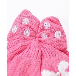 Babyhug Bow Woollen Cap Butterfly Design Medium Size - Pink
