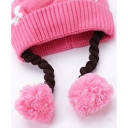 Babyhug Bow Woollen Cap Butterfly Design Medium Size - Pink