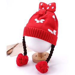 Babyhug Bow Woollen Cap Butterfly Design Medium Size - Pink