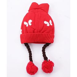 Babyhug Bow Woollen Cap Butterfly Design Medium Size - Pink