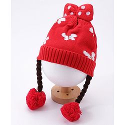 Babyhug Bow Woollen Cap Butterfly Design Medium Size - Pink