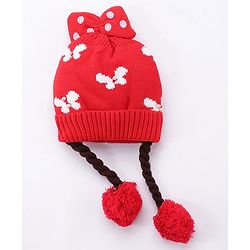 Babyhug Bow Woollen Cap Butterfly Design Medium Size - Pink