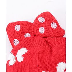 Babyhug Bow Woollen Cap Butterfly Design Medium Size - Pink