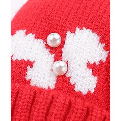 Babyhug Bow Woollen Cap Butterfly Design Medium Size - Pink