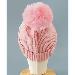 Babyhug Woollen Cap With Bear Design - Pink