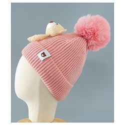 Babyhug Woollen Cap With Bear Design - Pink
