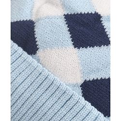 Babyhug Pom Pom Woollen Checked Cap Medium Size - Blue