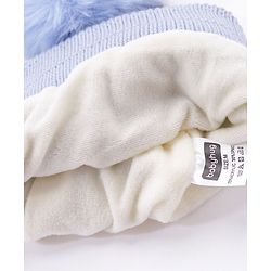 Babyhug Pom Pom Woollen Checked Cap Large Size - Blue