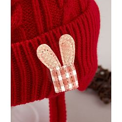 Babyhug Woollen Cap With Pompom Design Red - Diameter 10 cm