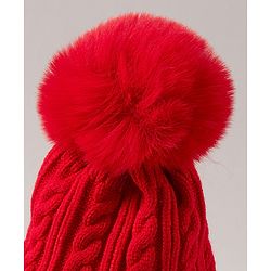 Babyhug Woollen Cap With Pompom Design Red - Diameter 10 cm