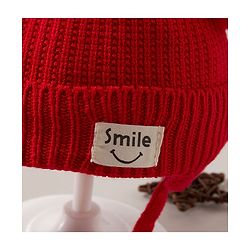 Babyhug Pom Pom Woollen Cap  Smile Design Large Size - Red