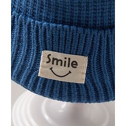 Babyhug Pom Pom Woollen Cap  Smile Design Large Size - Blue