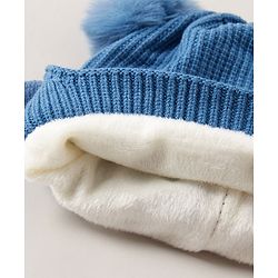 Babyhug Pom Pom Woollen Cap  Smile Design Large Size - Blue