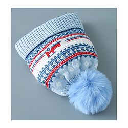 Babyhug Pom Pom Woollen Cap Train Design Large Size - Blue