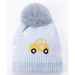 Babyhug Pom Pom Woollen Cap Car Design Medium Size - Blue