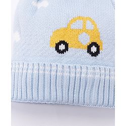 Babyhug Pom Pom Woollen Cap Car Design Medium Size - Blue