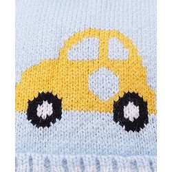 Babyhug Pom Pom Woollen Cap Car Design Medium Size - Blue