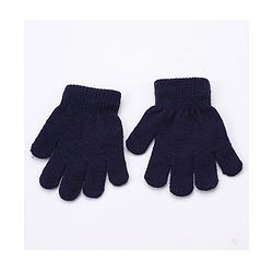 Babyhug Pom Pom Woollen Checked Cap Gloves and Muffler Set Small Size - Blue