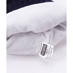 Babyhug Pom Pom Woollen Checked Cap Gloves and Muffler Set Small Size - Blue