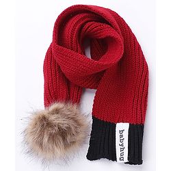Babyhug Pom Pom Woollen Cap Gloves and Muffler Set Small Size - Red