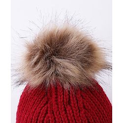 Babyhug Pom Pom Woollen Cap Gloves and Muffler Set Small Size - Red