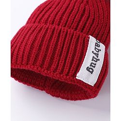 Babyhug Pom Pom Woollen Cap Gloves and Muffler Set Small Size - Red