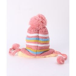 Babyhug Woollen Cap With  Kitten Design & Pompom - Yellow