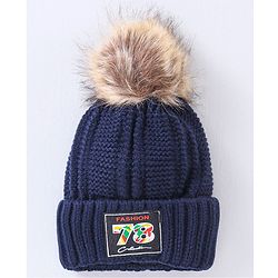 Babyhug Pom Pom Woollen Cap Gloves and Muffler Set Medium Size -  Navy Blue