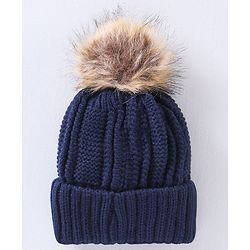 Babyhug Pom Pom Woollen Cap Gloves and Muffler Set Medium Size -  Navy Blue