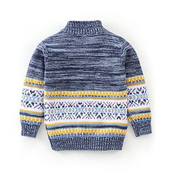 Babyhug 100% Cotton Knit Full Sleeves High Neck Sweaters with Argyle Design - Navy