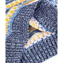 Babyhug 100% Cotton Knit Full Sleeves High Neck Sweaters with Argyle Design - Navy