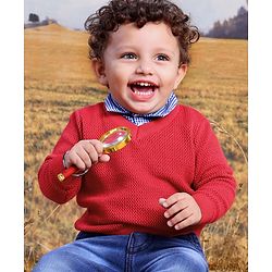 Babyhug Cotton Full Sleeves Solid Knit Pullover Sweater - Red