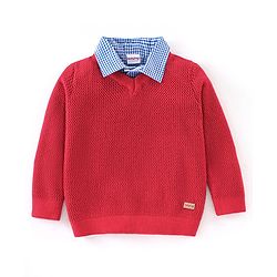 Babyhug Cotton Full Sleeves Solid Knit Pullover Sweater - Red