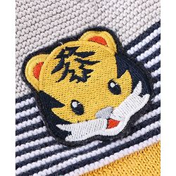 Babyhug Knit Full Sleeves Sweater Stripes Design With Tiger Patch- White Yellow & Blue