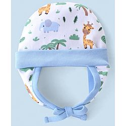 Babyhug 100% Cotton Tie Knot Cap Wild Animal Print - Blue