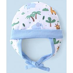 Babyhug 100% Cotton Tie Knot Cap Wild Animal Print - Blue
