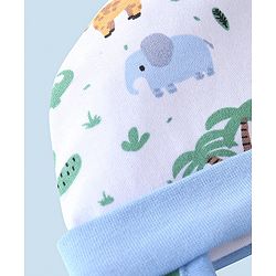 Babyhug 100% Cotton Tie Knot Cap Wild Animal Print - Blue