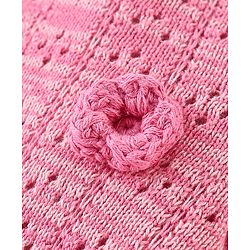 Babyhug 100% Cotton Knit Full Sleeves Sweater with Frill Detailing & Floral Embroidery - Pink