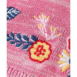 Babyhug 100% Cotton Knit Full Sleeves Sweater with Frill Detailing & Floral Embroidery - Pink