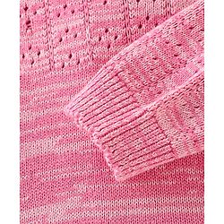 Babyhug 100% Cotton Knit Full Sleeves Sweater with Frill Detailing & Floral Embroidery - Pink