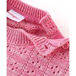 Babyhug 100% Cotton Knit Full Sleeves Sweater with Frill Detailing & Floral Embroidery - Pink