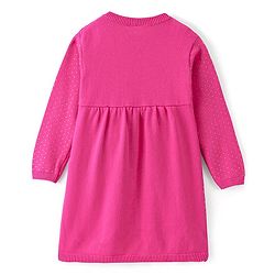 Babyhug 100% Cotton Knit Full Sleeves Dots Printed Woollen Dress - Pink