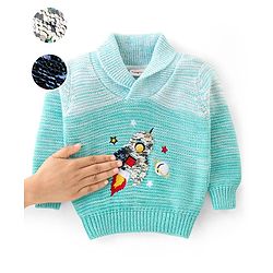Babyhug Cotton Knit Full Sleeves Sweater with Sequin Design - Blue